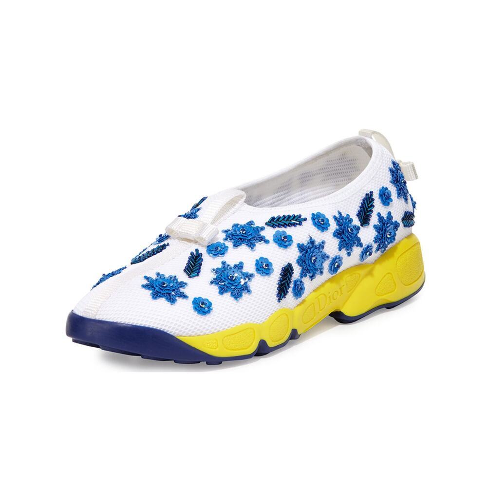 Christian Dior Fusion Blue Floral Crystal Embroidered Mesh Sneaker EU 39 NEW